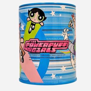 Blue Powerpuff Girls tin piggy bank from 2002 New Deadstock